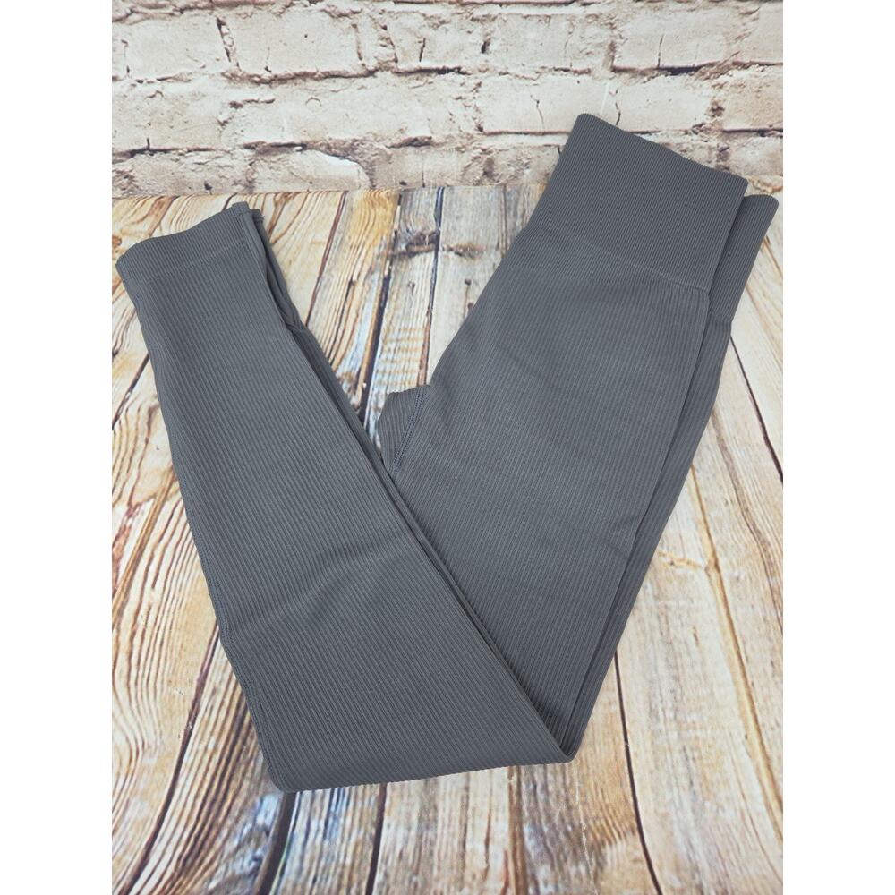 OQQ Womens Ribbed Seamless High Waisted Leggings Gray NEW Pants Small